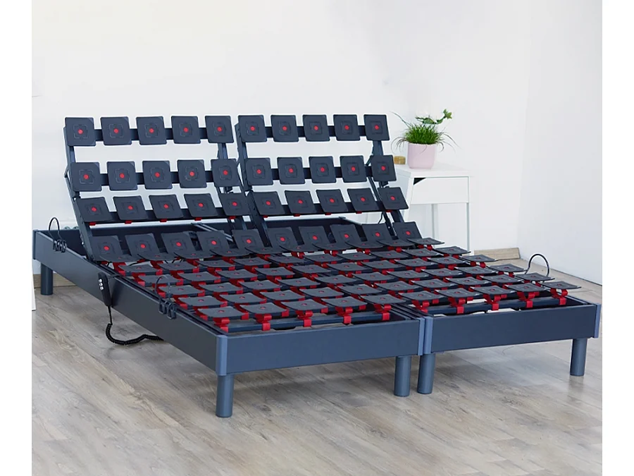 Lot de Sommiers tous plots reglables gris Dimensions - 2x90 x 200 cm