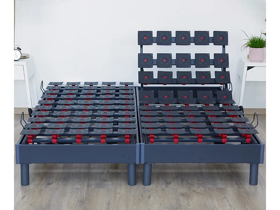 Lot de Sommiers tous plots reglables gris Dimensions - 2x90 x 200 cm