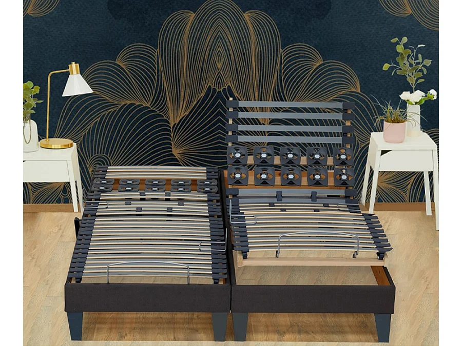 Lot de Sommiers lattes plus plots gris anthracite Dimensions - 2x90 x 200 cm