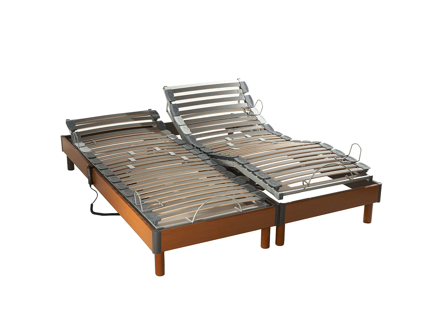 Lot de sommier relaxation bois merisier 5 plans avec lattes multiplis Dimensions - 2x70 x 190 cm