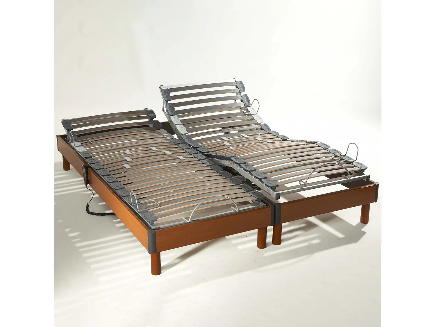 Lot de sommier relaxation bois merisier 5 plans avec lattes multiplis Dimensions - 2x70 x 190 cm