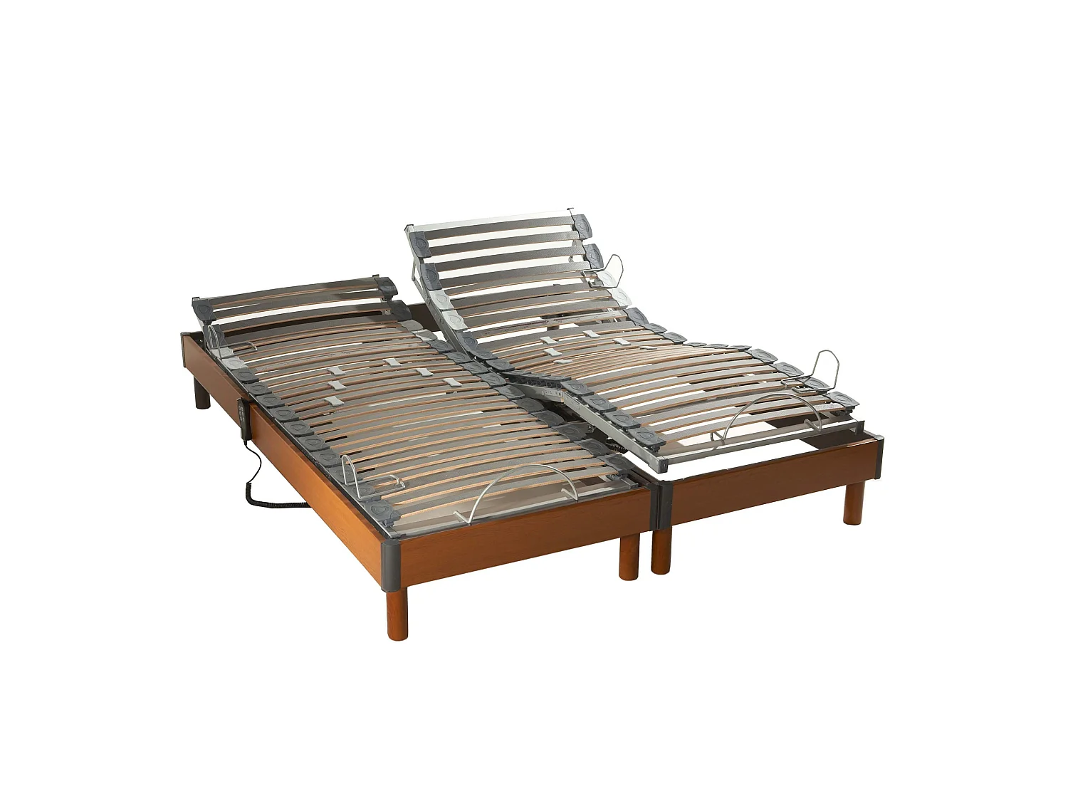 Lot de sommier relaxation bois merisier 5 plans avec lattes multiplis Dimensions - 2x80 x 200 cm