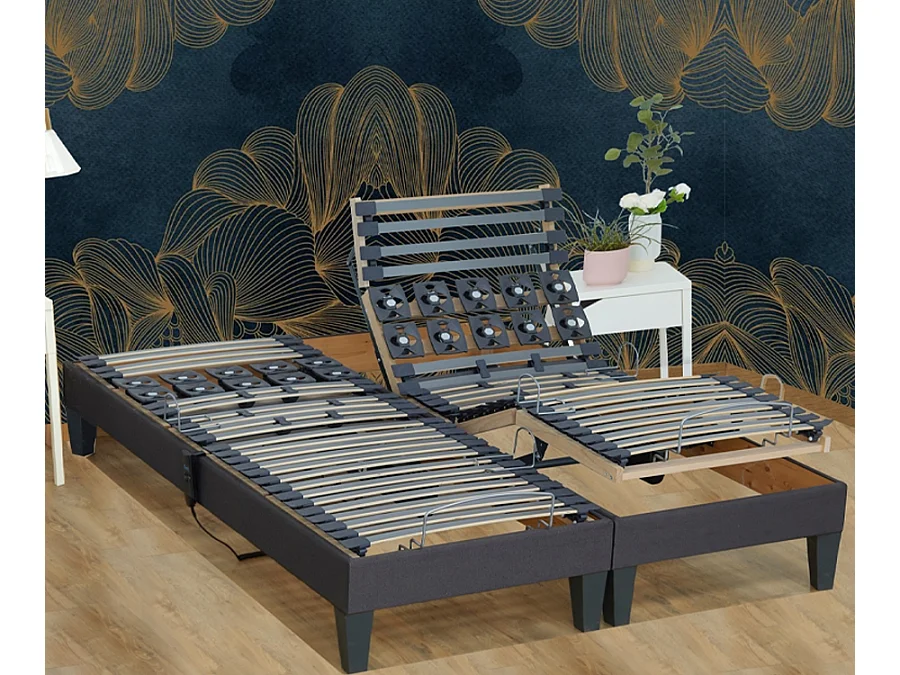 Lot de Sommiers lattes plus plots gris anthracite Dimensions - 2x80 x 200 cm