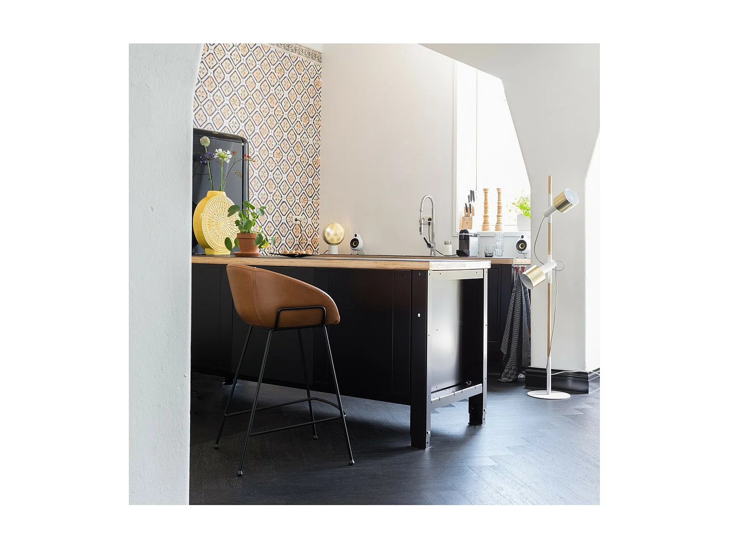 FESTON - Chaise de bar simili cuir marron avec dossier H76