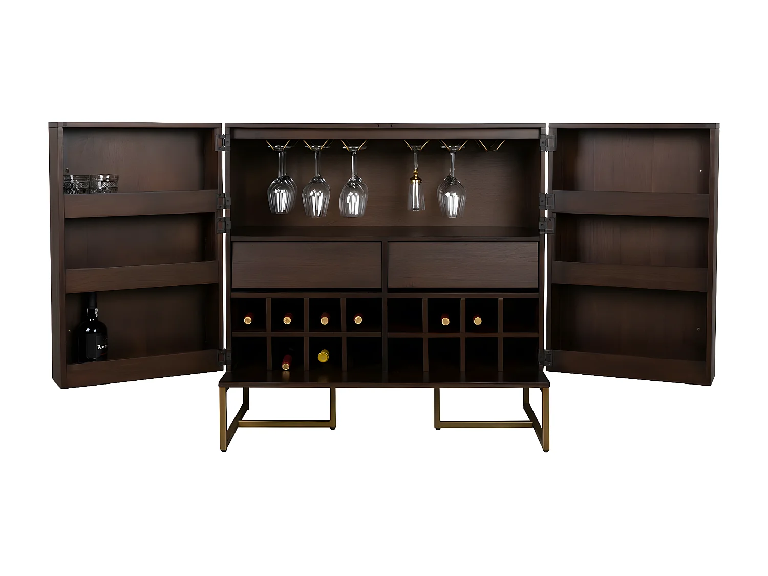 CLASS - Meuble Bar en Bois d'Acacia et Laiton Antique