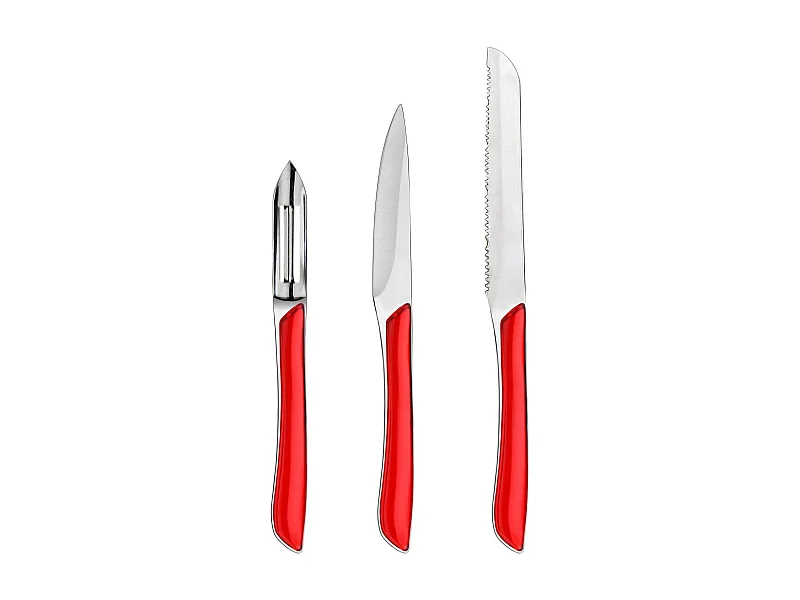 Set 3 cuchillos Eclat Rojo - Oficina, Pelador, Verduras Pequeñas