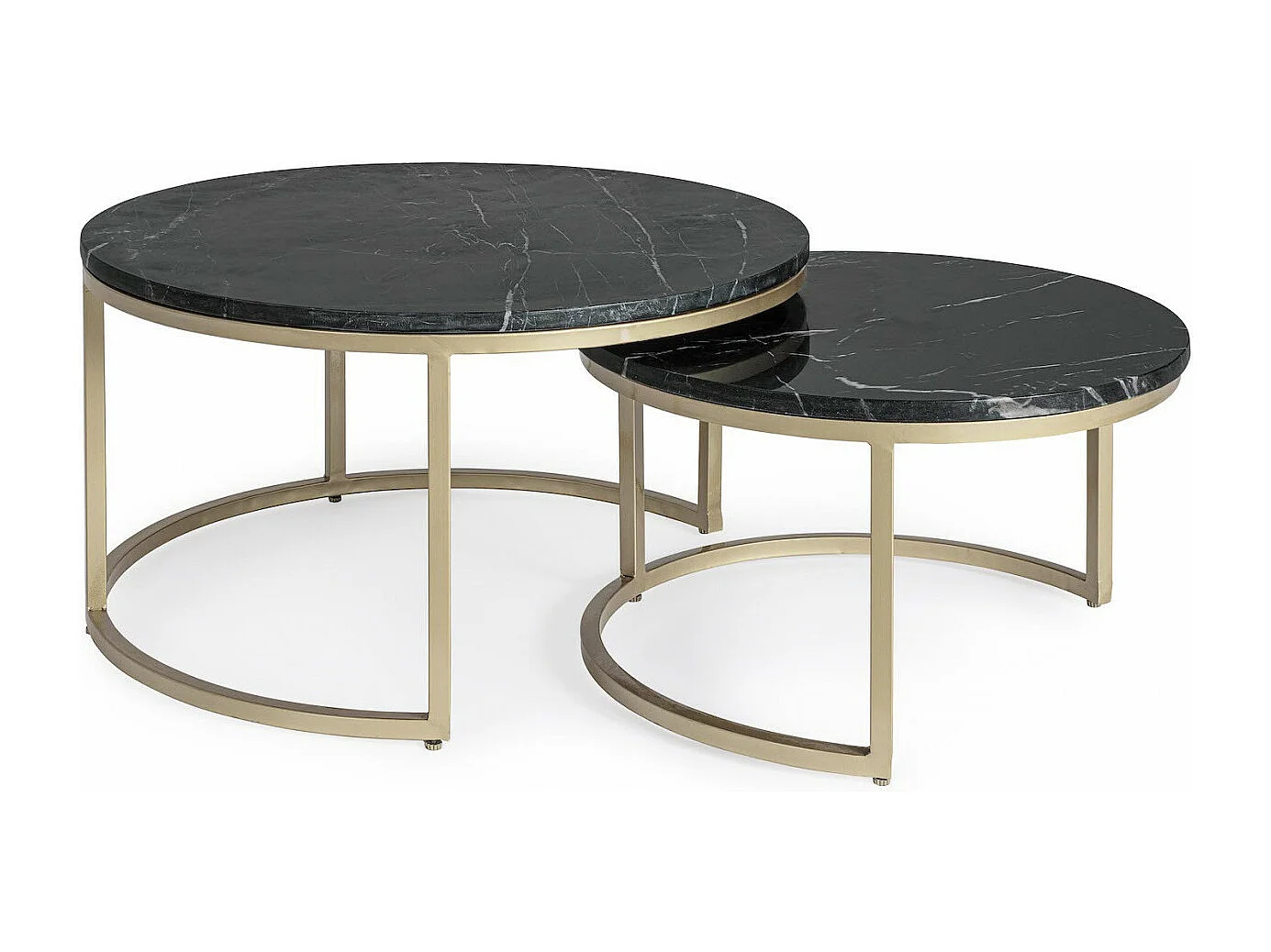 BUBBLE - Set de 2 tables rondes en marbre noir et acier