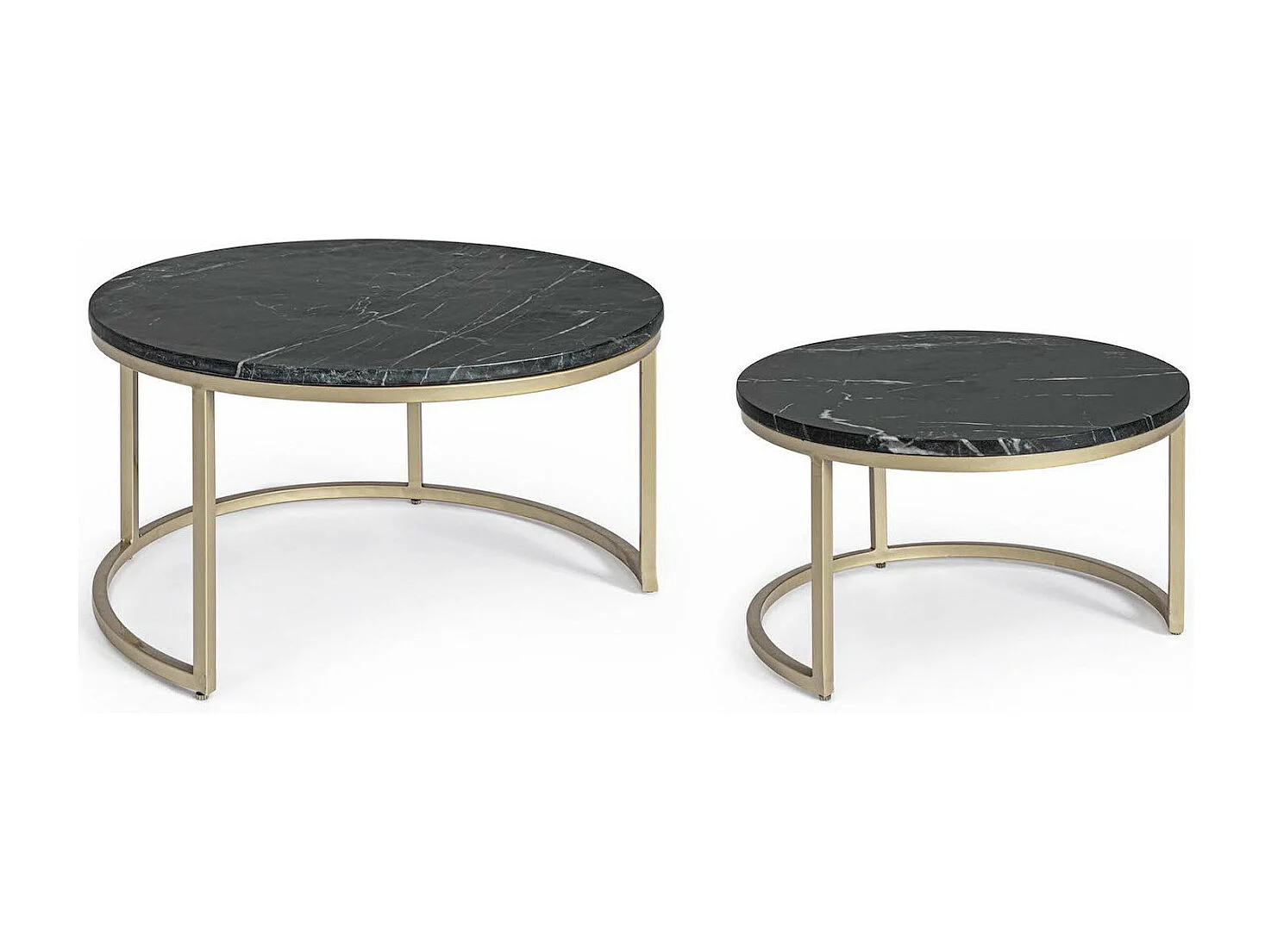 BUBBLE - Set de 2 tables rondes en marbre noir et acier