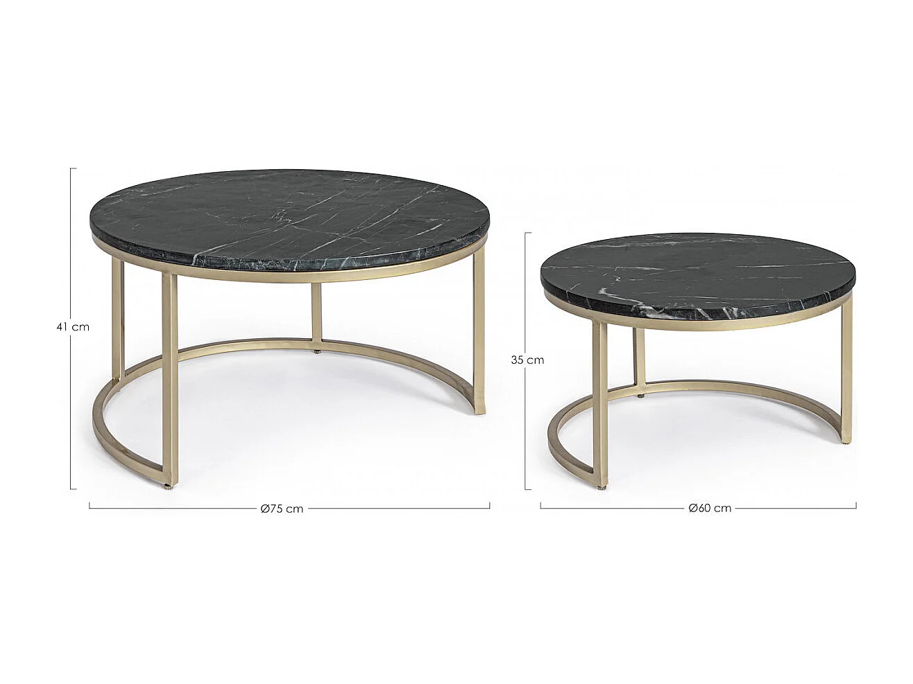 BUBBLE - Set de 2 tables rondes en marbre noir et acier