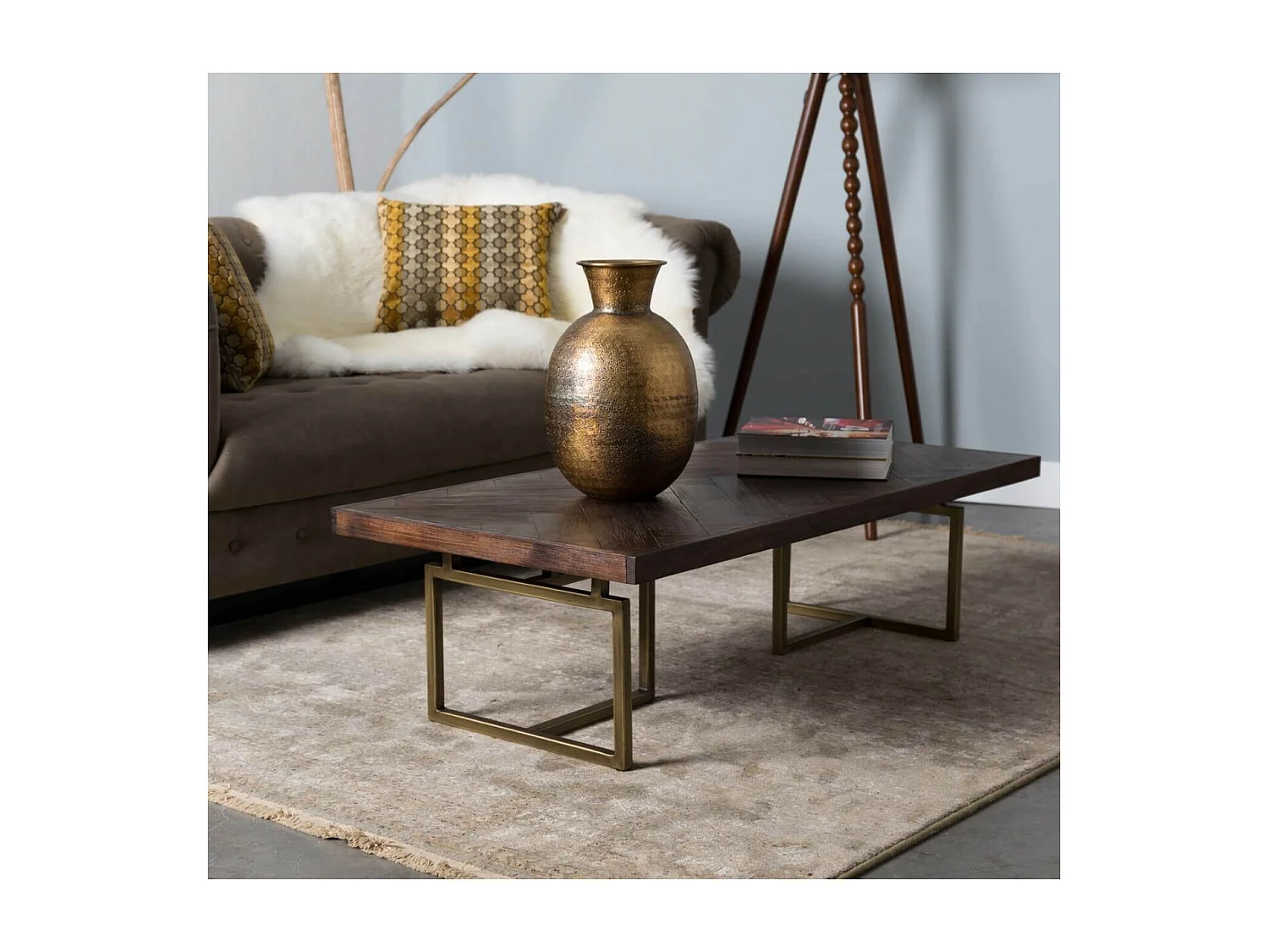 CLASS - Table basse de salon en bois et laiton