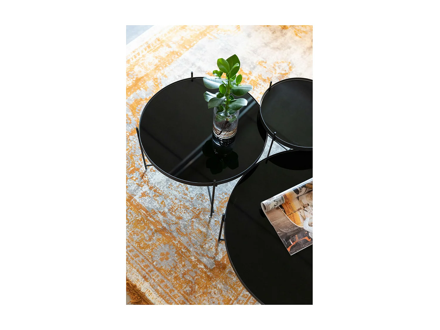 CUPID - Table basse en verre trempé et acier noir