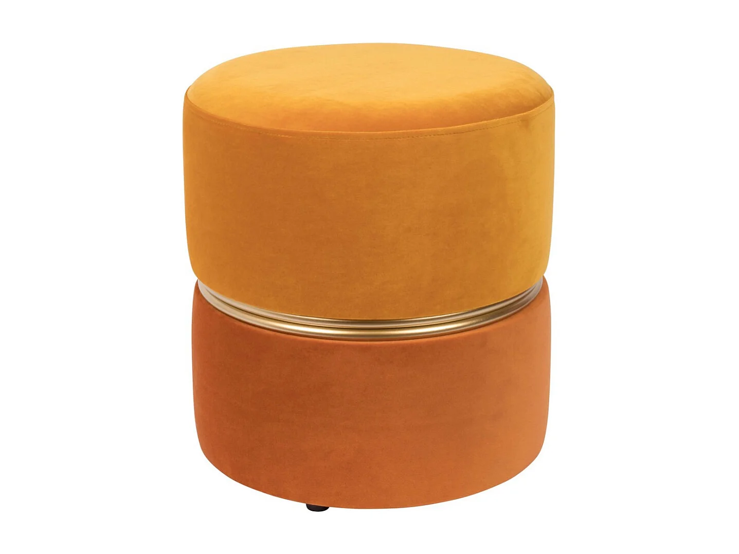 ART DECO - Tabouret pouf en velours orange avec cerclage doré
