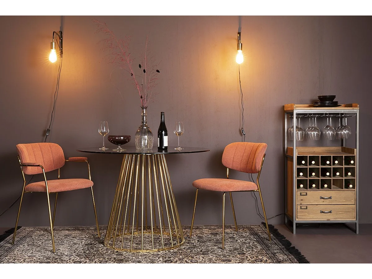 CIRCLE - Table repas en verre fumé et pied doré