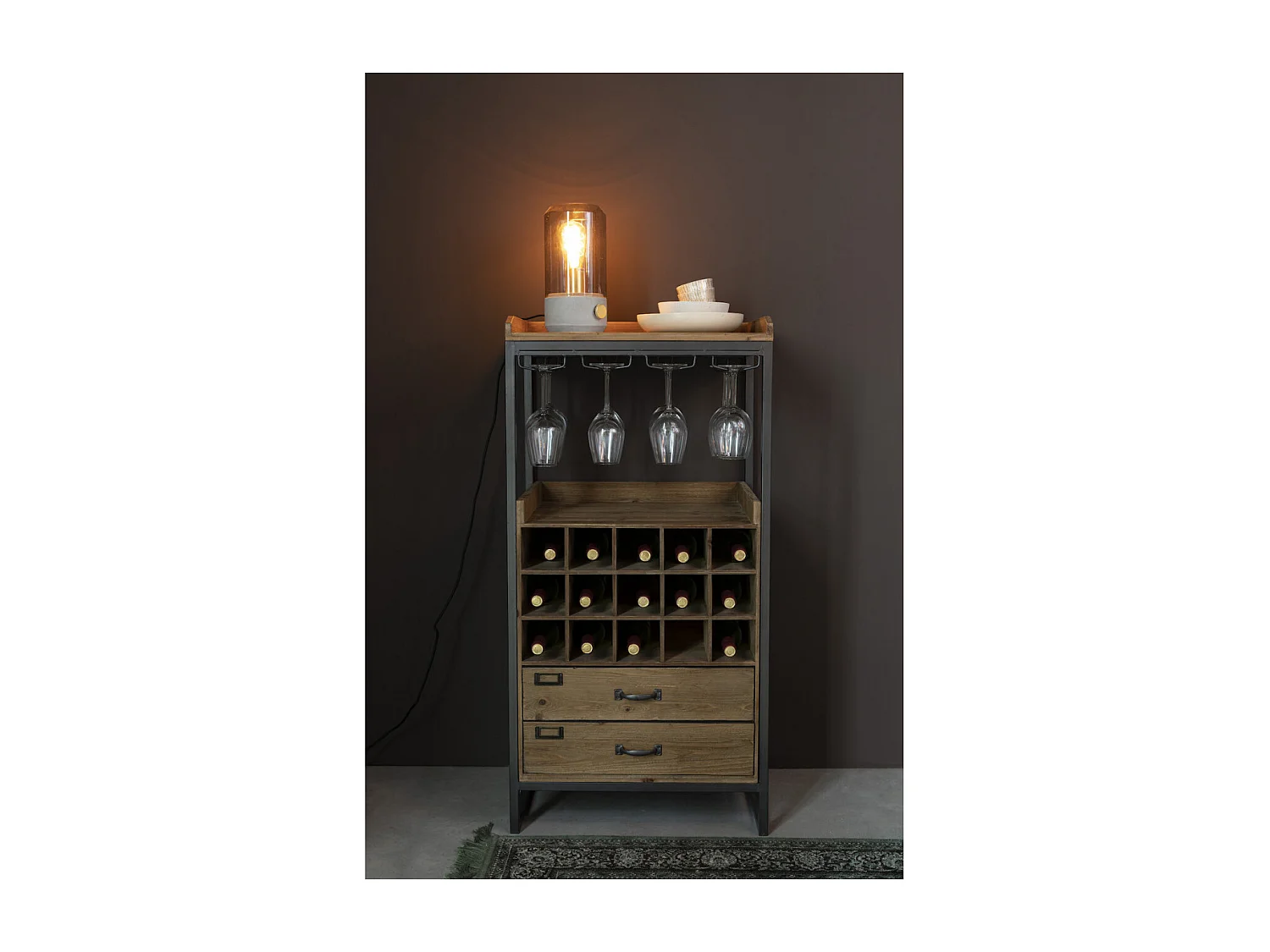 EDGAR - Meuble bar vintage en bois et métal