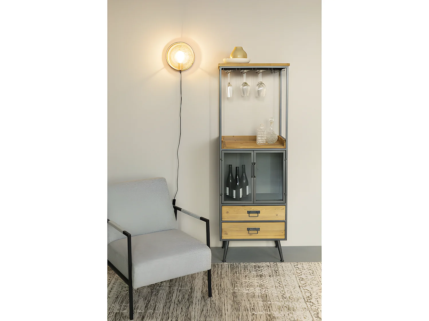 DAMIAN - Meuble bar haut en bois et acier