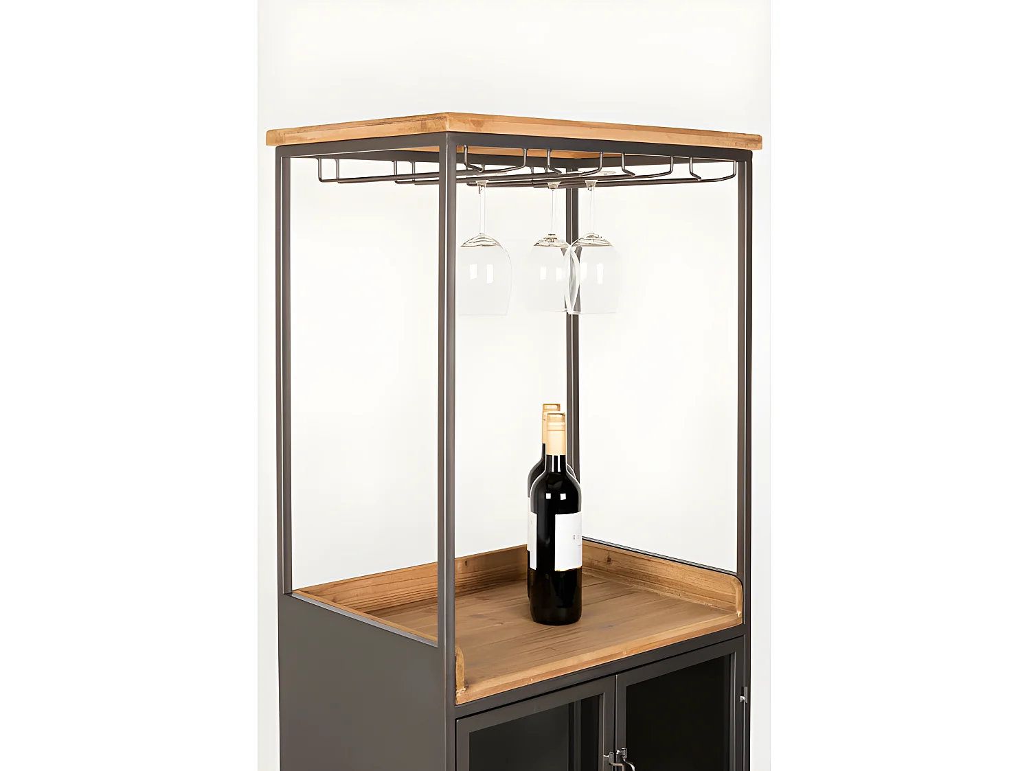 DAMIAN - Meuble bar haut en bois et acier