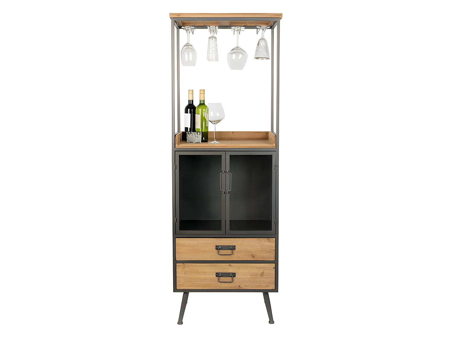 DAMIAN - Meuble bar haut en bois et acier