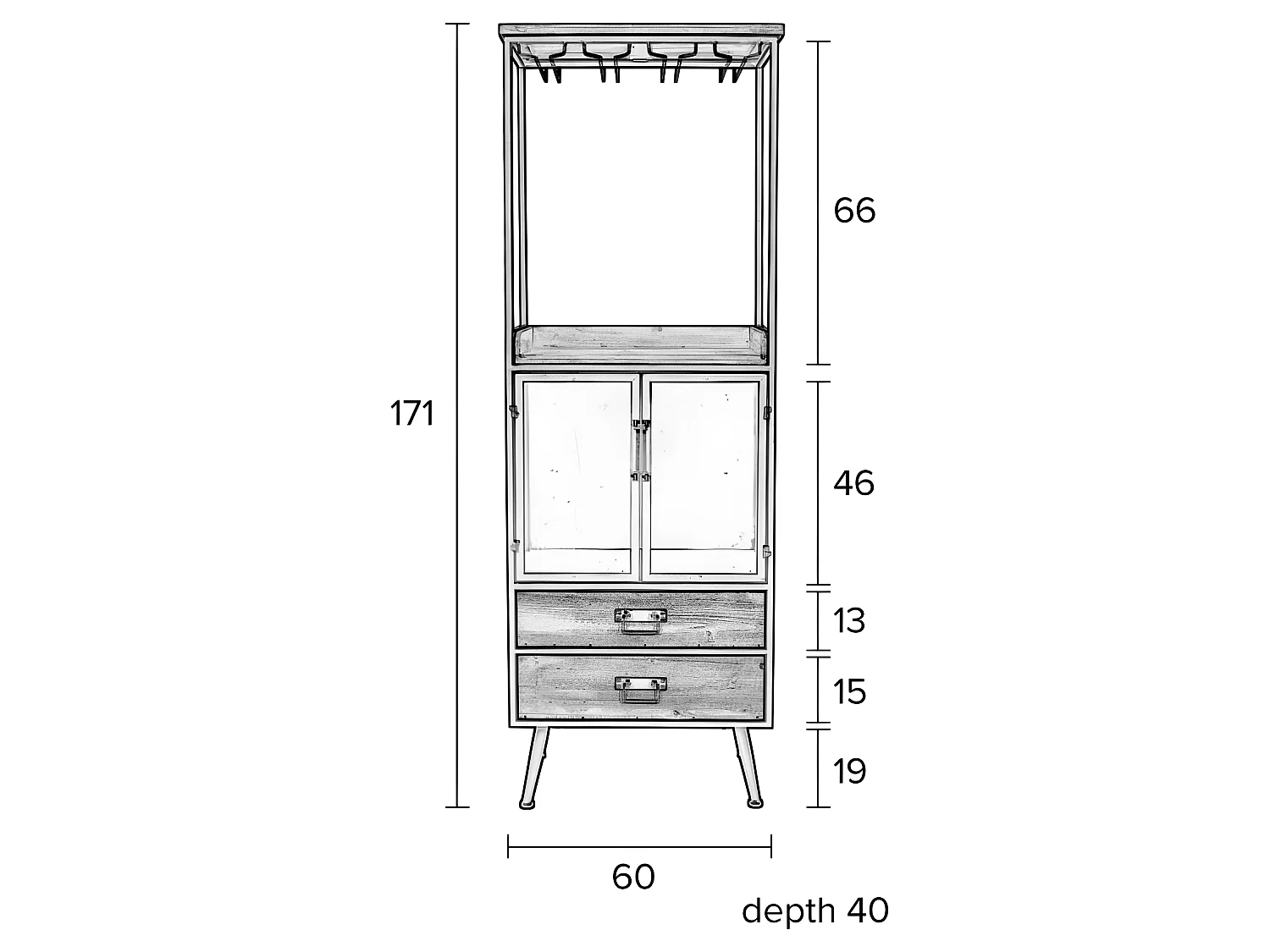 DAMIAN - Meuble bar haut en bois et acier