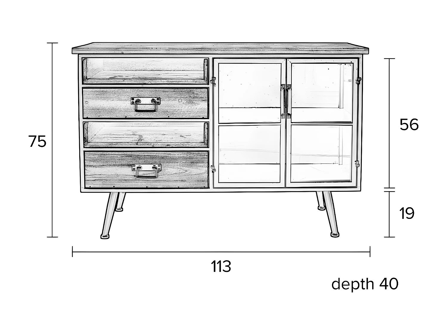 DAMIAN - Buffet vintage en bois et acier