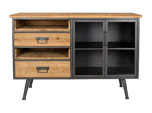 Damian - Buffet vintage en bois et métal : Couleur - Bois clair