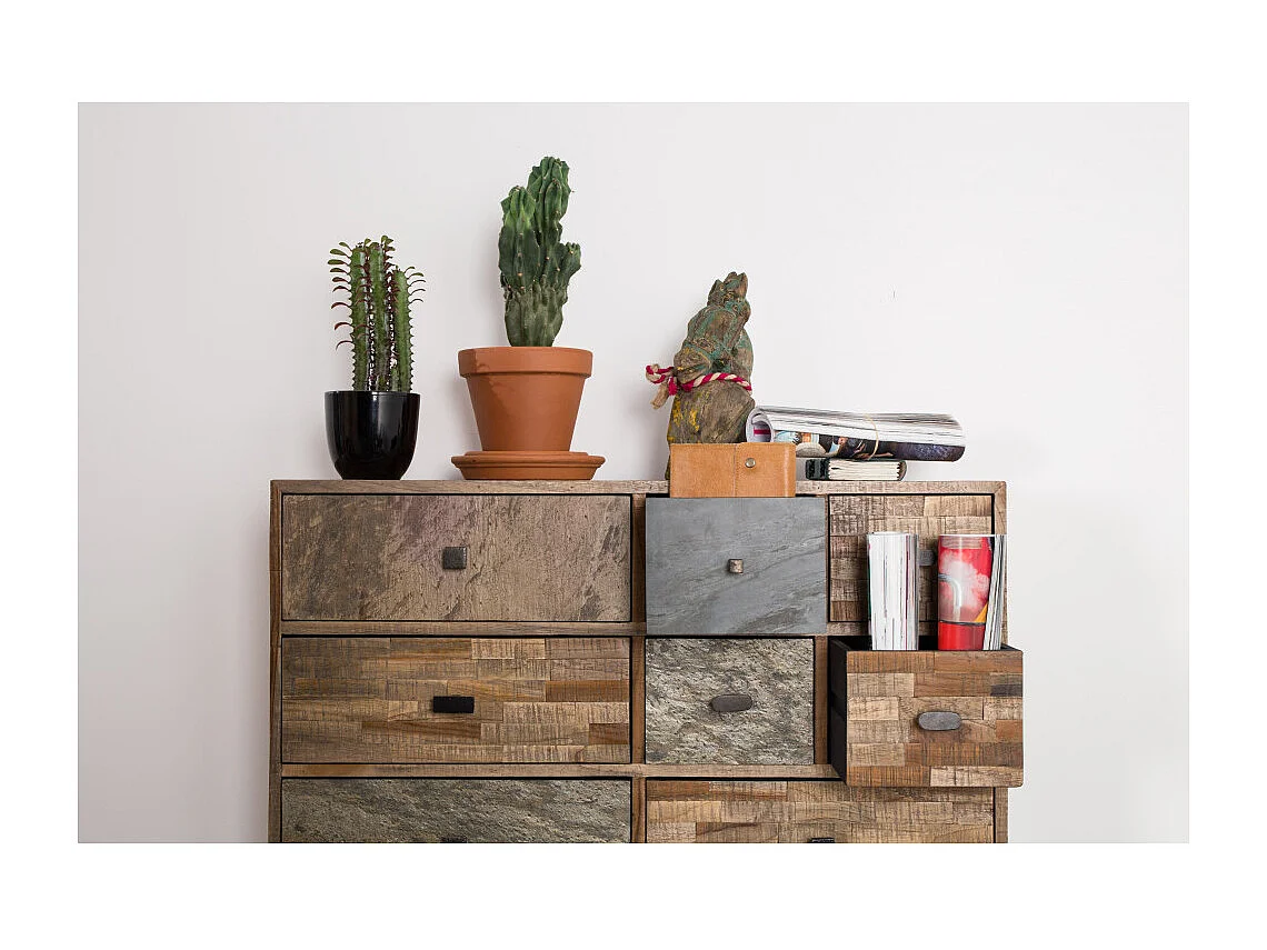 San - Commode design 8 tiroirs en teck recyclé : Couleur - Naturel