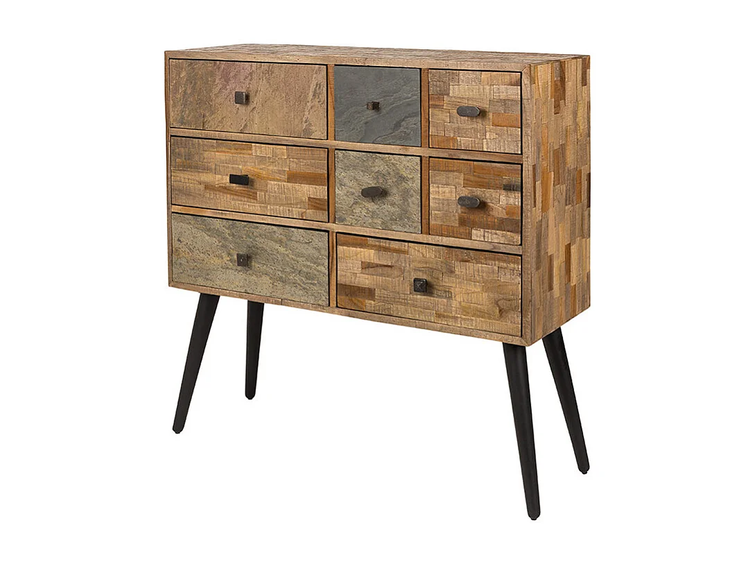 San - Commode design 8 tiroirs en teck recyclé : Couleur - Naturel