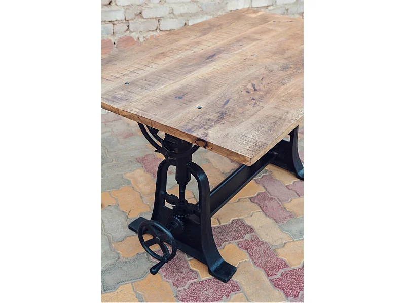 DRAW - Table en bois massif de style industriel réglable