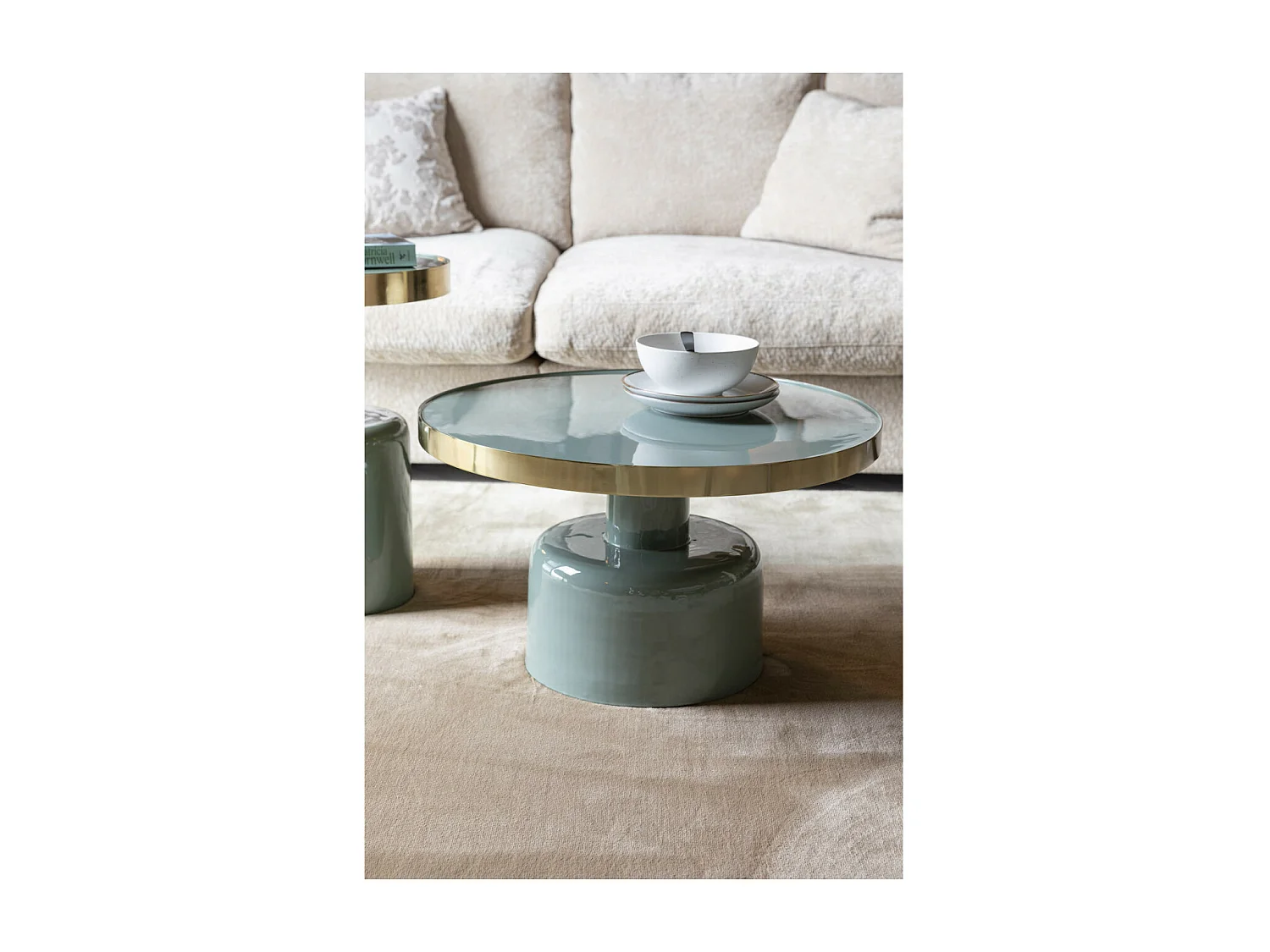 GLAM - Table basse ronde en acier émaillé vert d'eau