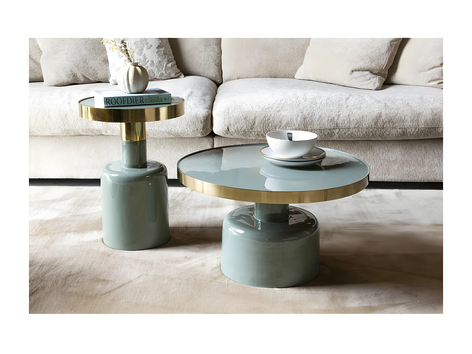 GLAM - Table basse ronde en acier émaillé vert d'eau