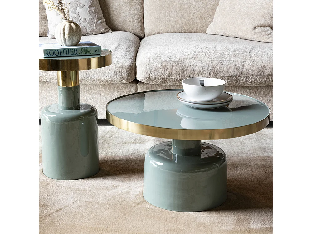 Glam - Table basse design en métal ø60cm - Vert d'eau