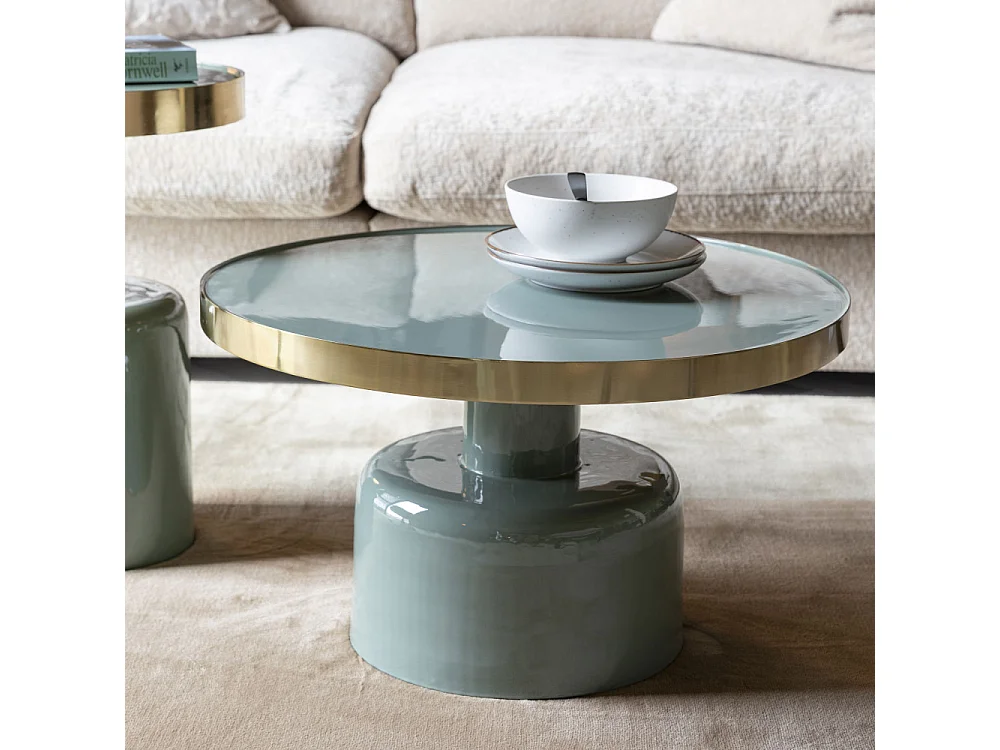 Glam - Table basse design en métal ø60cm - Vert d'eau