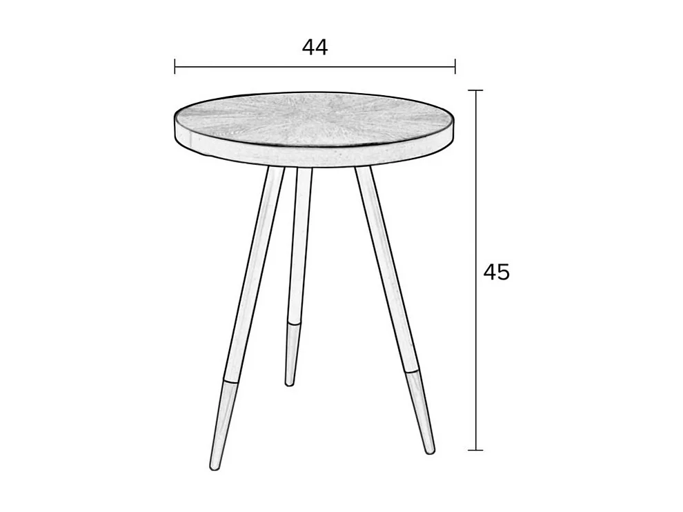 DENISE S - Table basse ronde en frêne plaqué noyer et acier doré