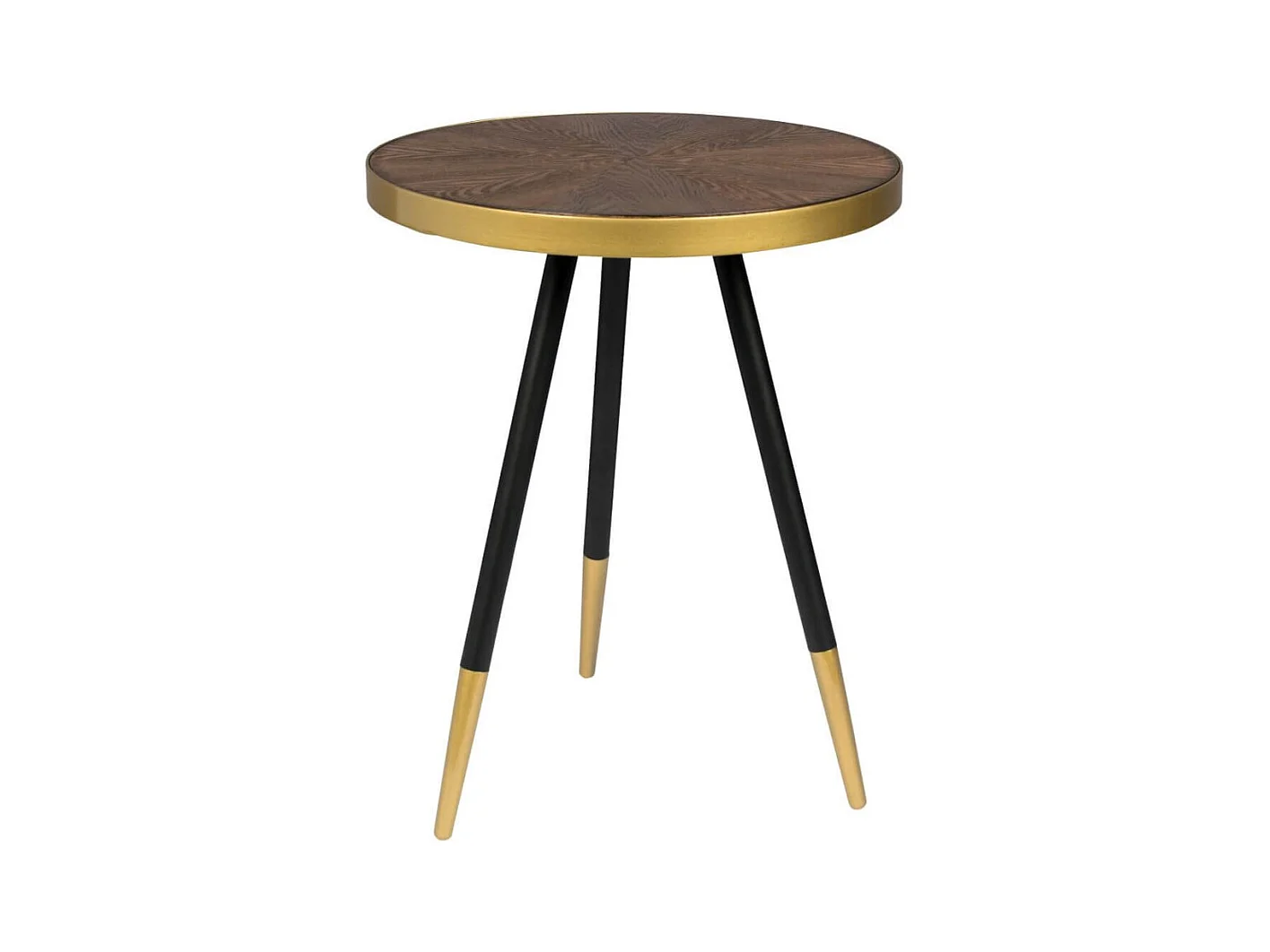 DENISE S - Table basse ronde en frêne plaqué noyer et acier doré