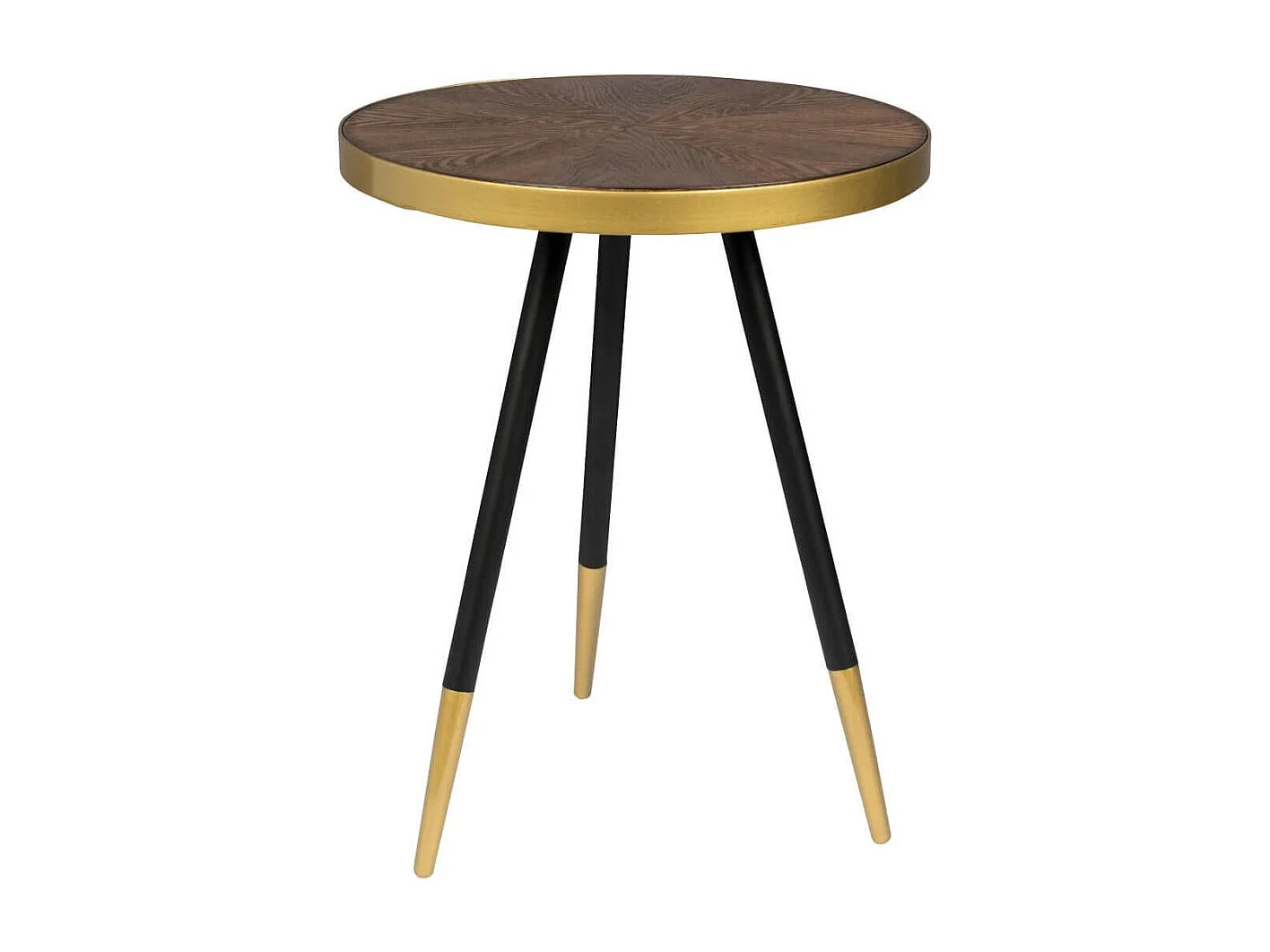 DENISE S - Table basse ronde en frêne plaqué noyer et acier doré