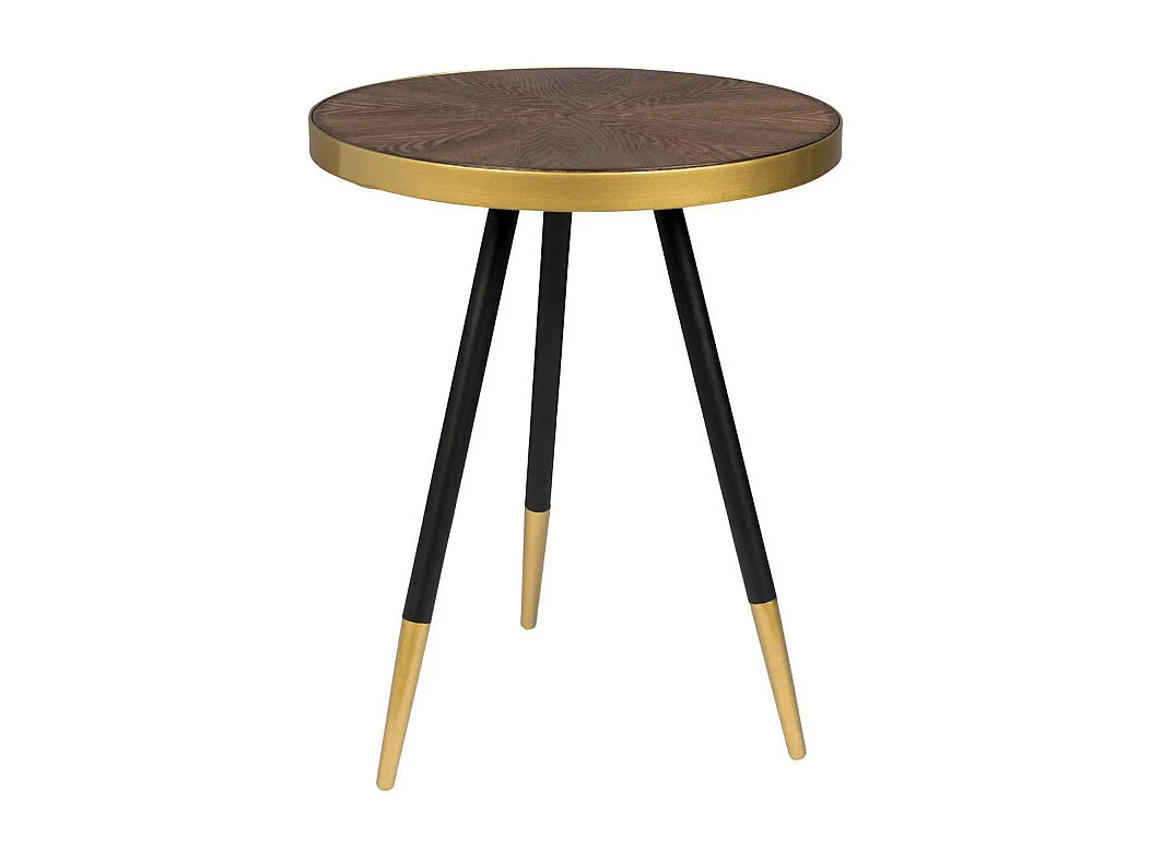 Denise - Table basse ronde en métal et bois ø44cm - Bois foncé