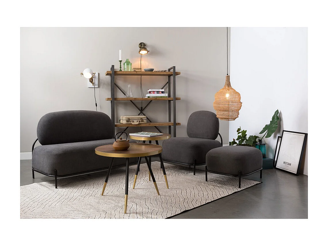 Denise - Table basse ronde en métal et bois ø44cm - Bois foncé