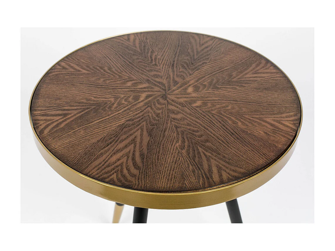 Denise - Table basse ronde en métal et bois ø44cm - Bois foncé