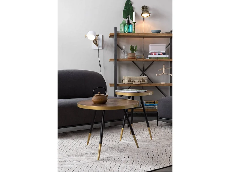 DENISE L - Table basse ronde en frêne et doré