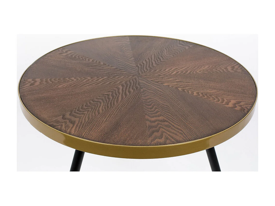 Denise - Table basse ronde en métal et bois ø61cm - Bois foncé