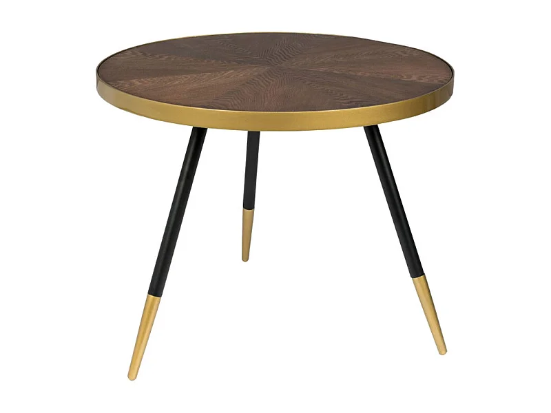Denise - Table basse ronde en métal et bois ø61cm - Bois foncé