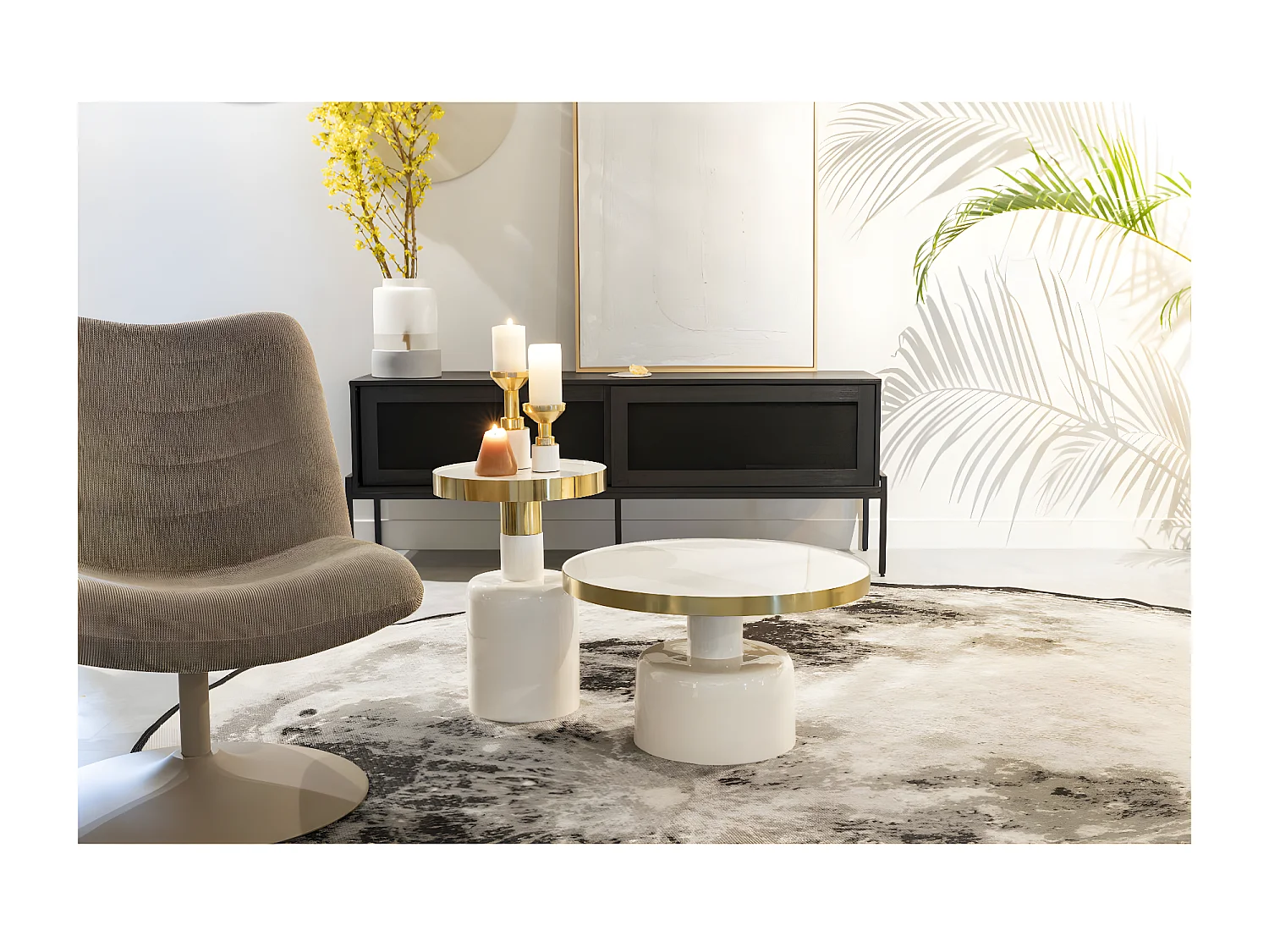 GLAM - Table basse ronde en acier émaillé blanc D60