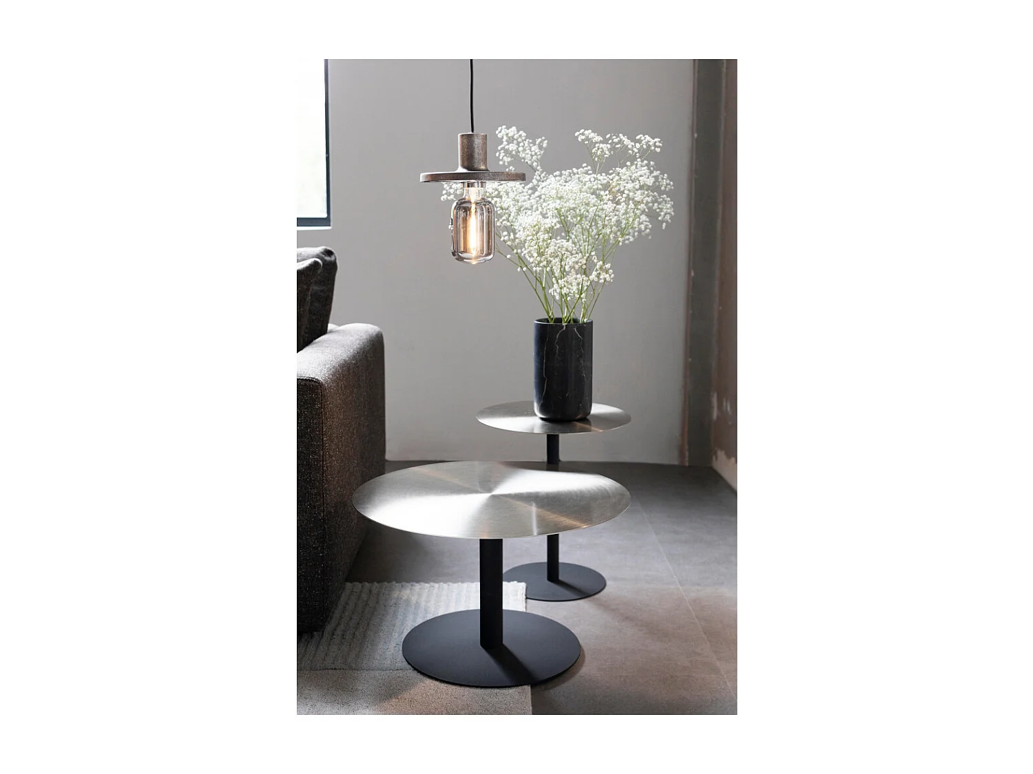 Snow - Table basse ronde en métal brossé ø60cm - Argent