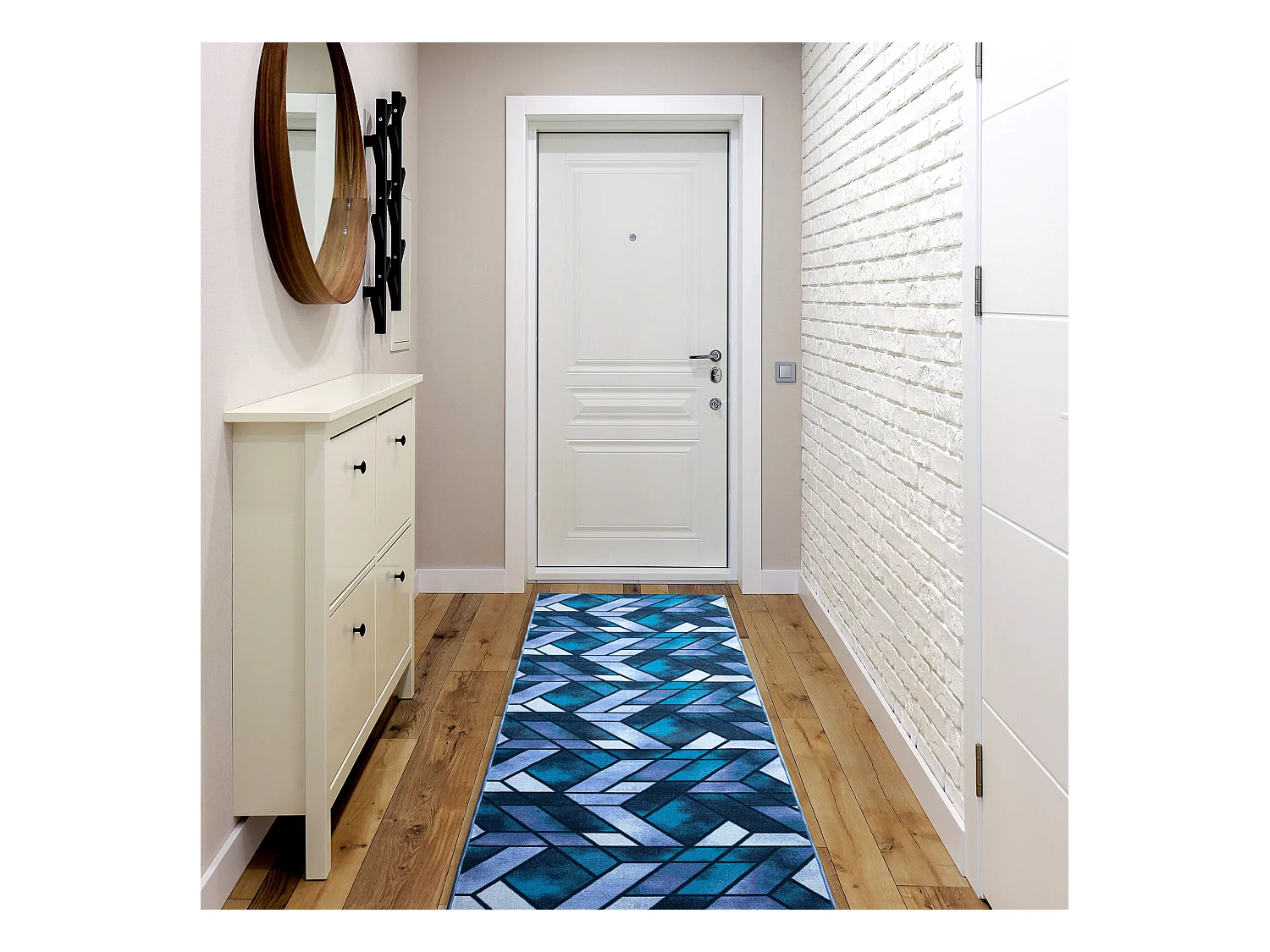 TAPIS DE COULOIR ANTIDÉRAPANT ROMBY diamants bleu marine 110x100 cm