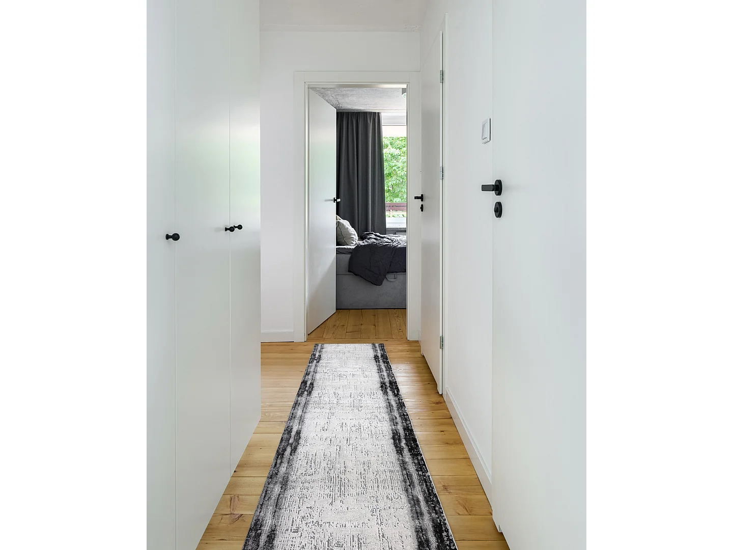 Tapis de couloir TULS 51235 moderne, anthracite 90x790 cm