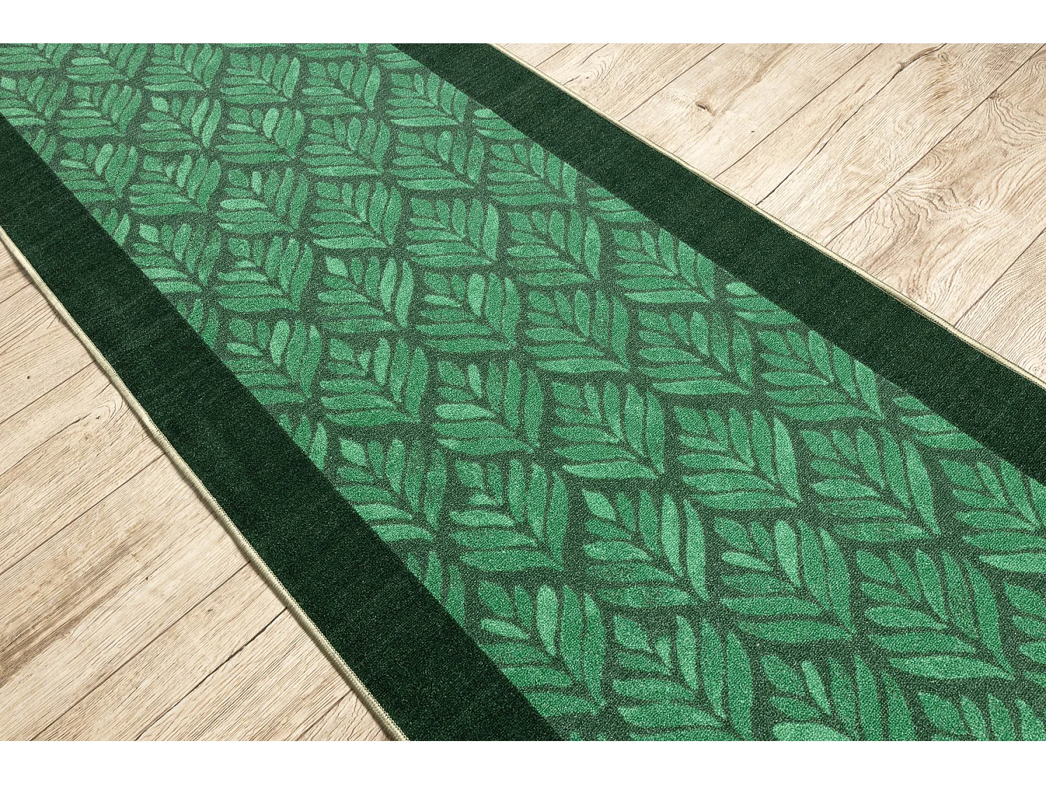 Triangles de couloir LIŚCIE feuilles antidérapants, vert gomme 67x1300 cm