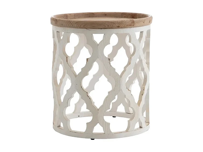 ROUNDY - Table basse en bois patiné blanc