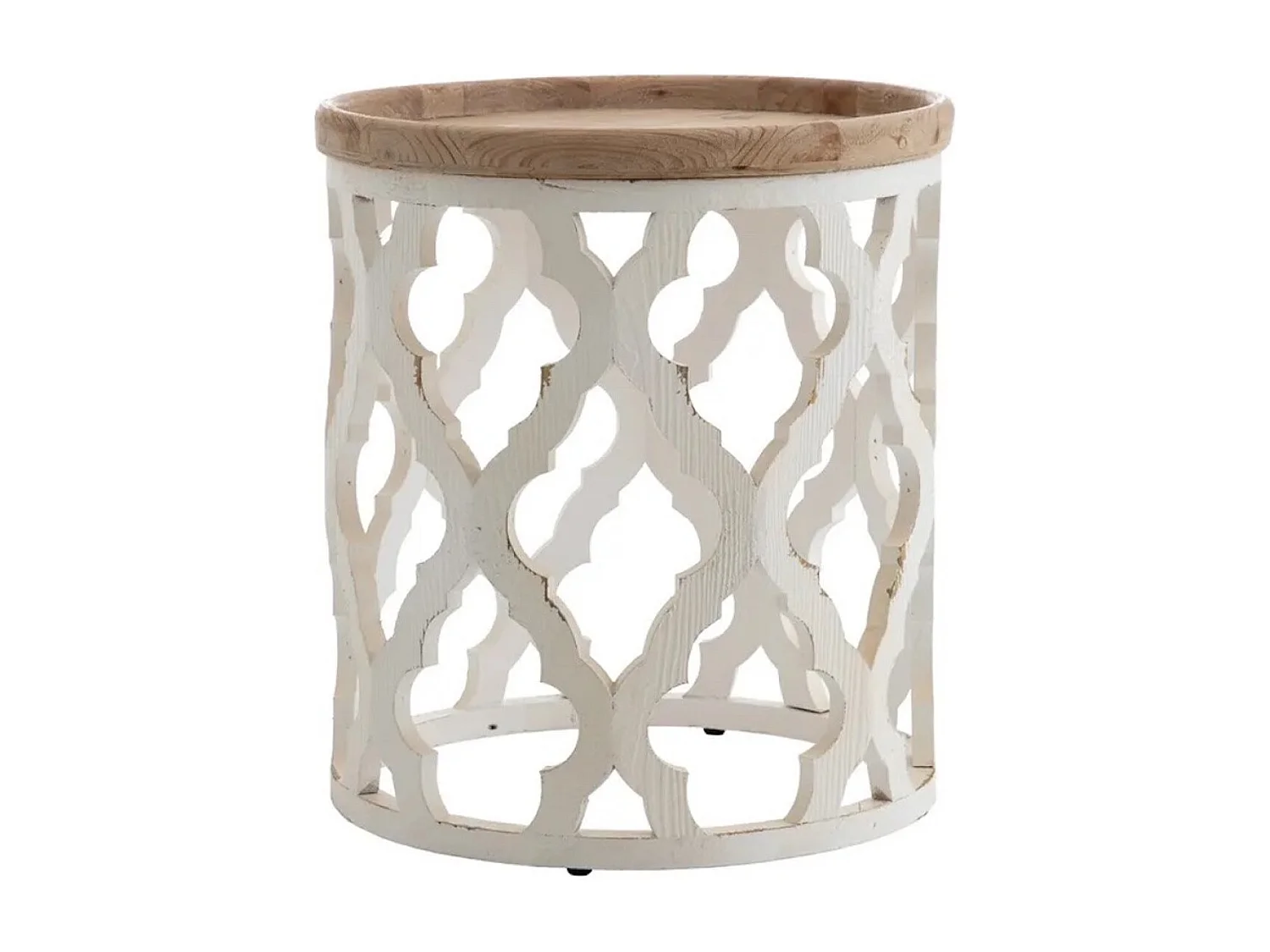 ROUNDY - Table basse en bois patiné blanc