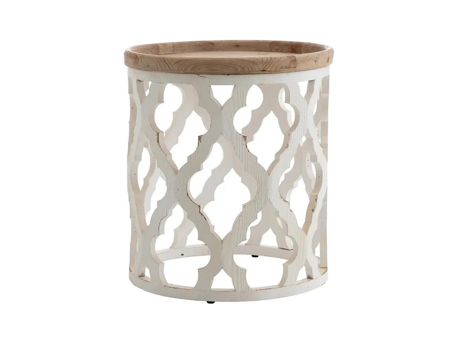 ROUNDY - Table basse en bois patiné blanc