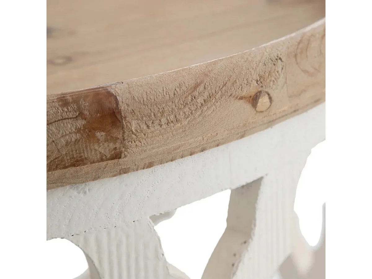 ROUNDY - Table basse en bois patiné blanc