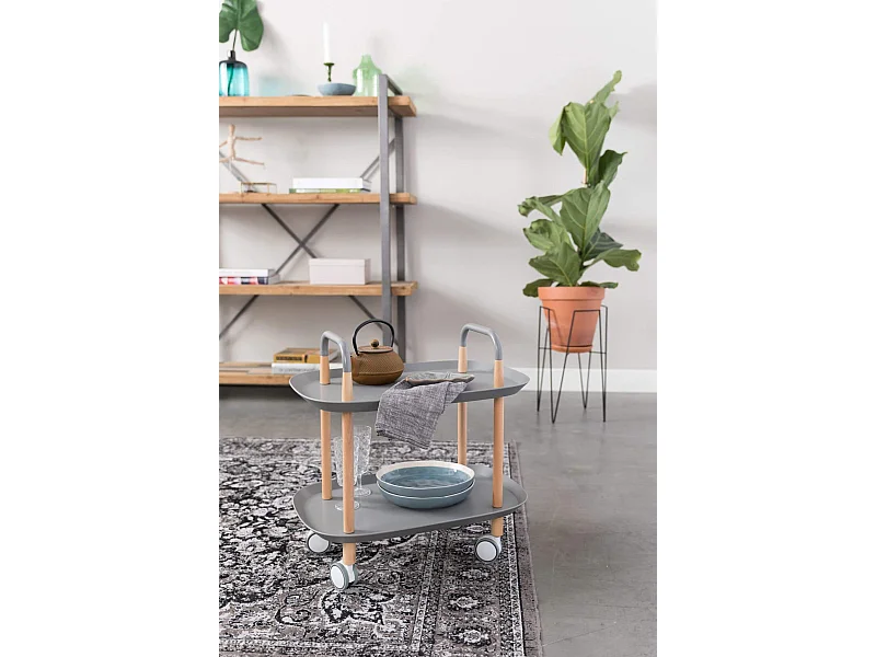 TROLLEY - Table de service sur roulettes en bois avec plateau noir, gris ou blanc